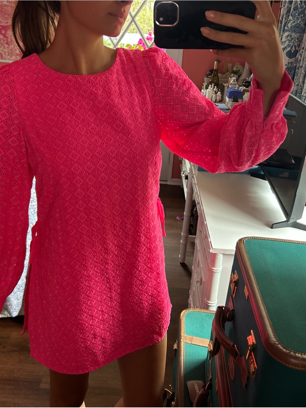 Tory Burch Hot Pink Eyelet Mini Dress